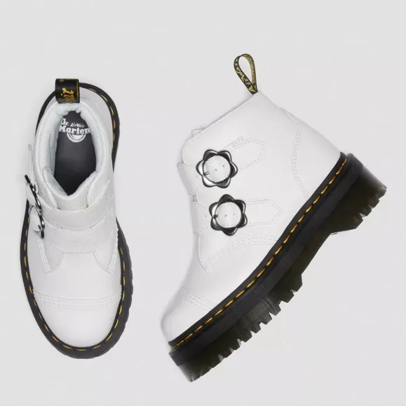 Dr. Martens Devon Flower Buckle Leather Platform Boots Women's 8