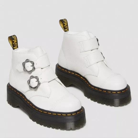 Dr. Martens Devon Flower Buckle Leather Platform Boots Women's 8
