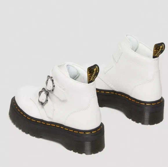 Dr. Martens Devon Flower Buckle Leather Platform Boots Women's 8