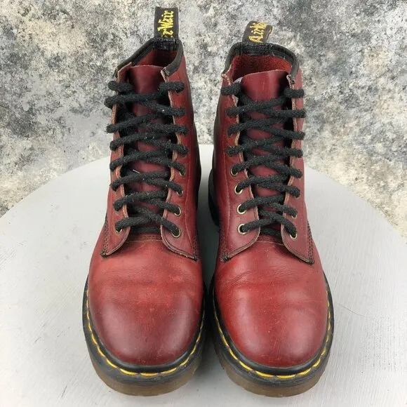 Dr. Martens ENGLAND Vintage Men's Size 7 Red Leather Lace-Up 1460 Ankle Boots