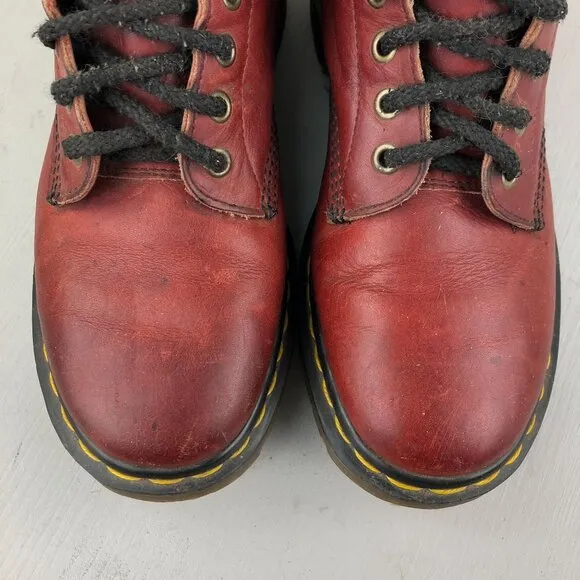 Dr. Martens ENGLAND Vintage Men's Size 7 Red Leather Lace-Up 1460 Ankle Boots