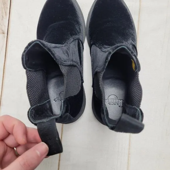Dr Martens flora black velvet chelsea boots slip on