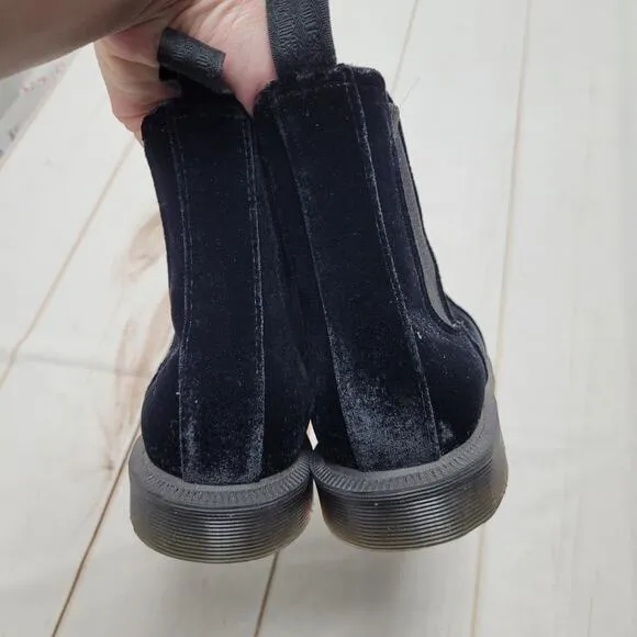 Dr Martens flora black velvet chelsea boots slip on