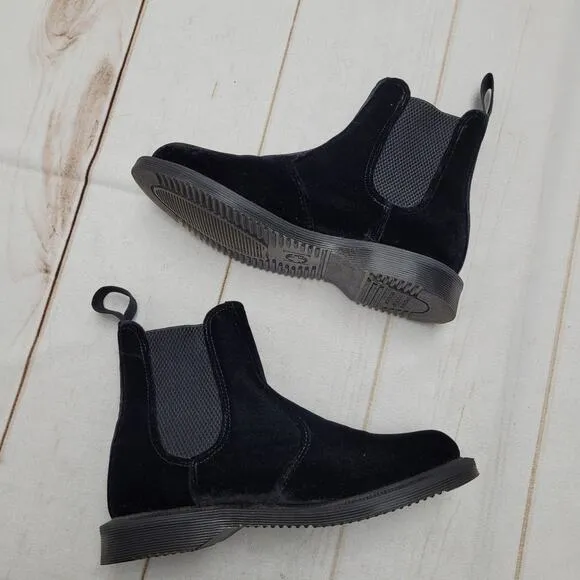 Dr Martens flora black velvet chelsea boots slip on