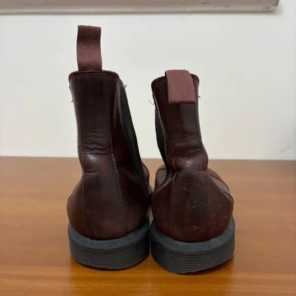 Dr Martens Flora Chelsea Boots Burgundy Leather Womens Size 8 Slip On