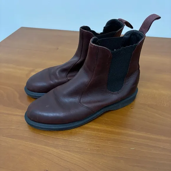 Dr Martens Flora Chelsea Boots Burgundy Leather Womens Size 8 Slip On