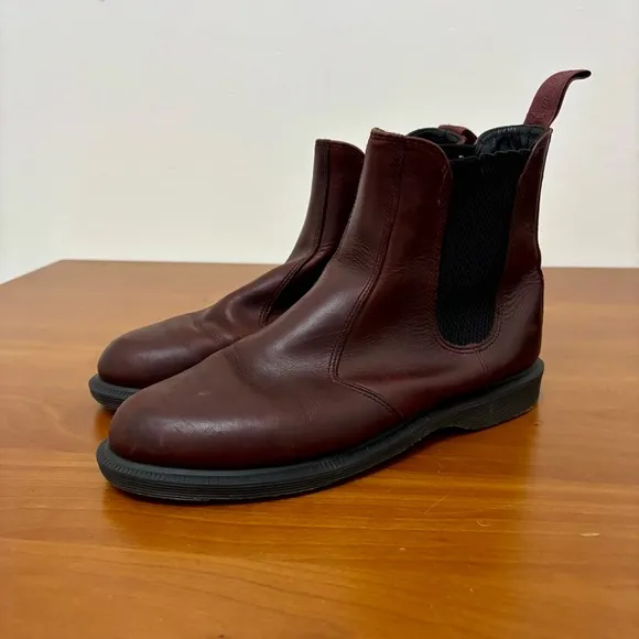 Dr Martens Flora Chelsea Boots Burgundy Leather Womens Size 8 Slip On