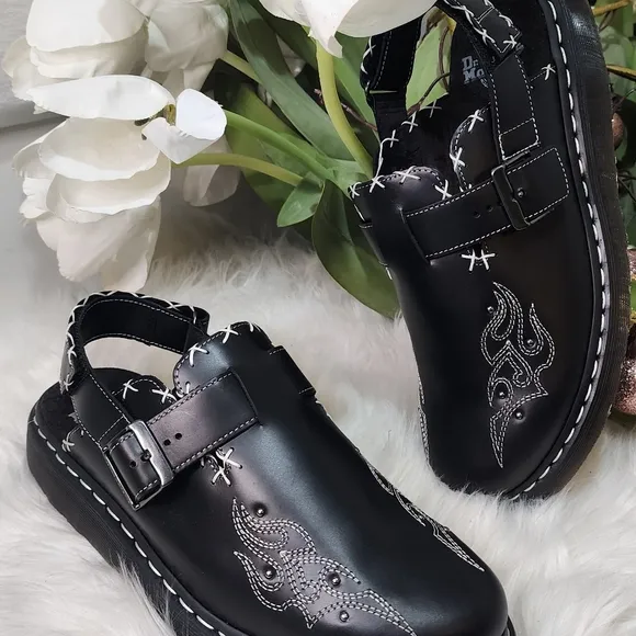 Dr Martens Jorge II western gothic mules in black leather Mens Shoes size12 New