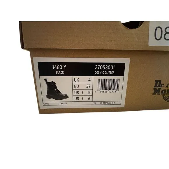Dr. Martens Kids 1460 Black Glitter Lace Up Ankle Boots Size 6
