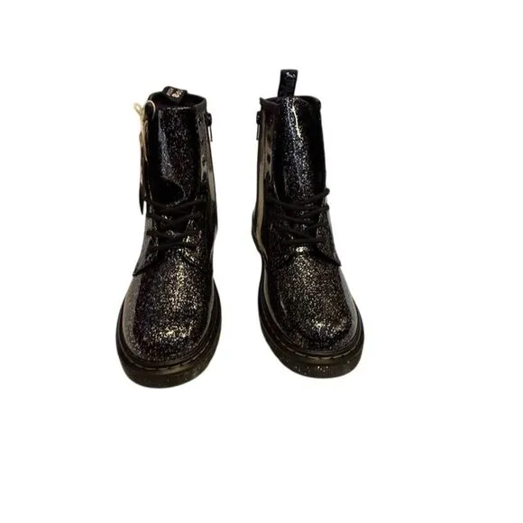 Dr. Martens Kids 1460 Black Glitter Lace Up Ankle Boots Size 6