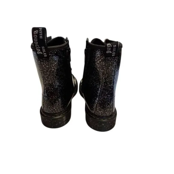 Dr. Martens Kids 1460 Black Glitter Lace Up Ankle Boots Size 6