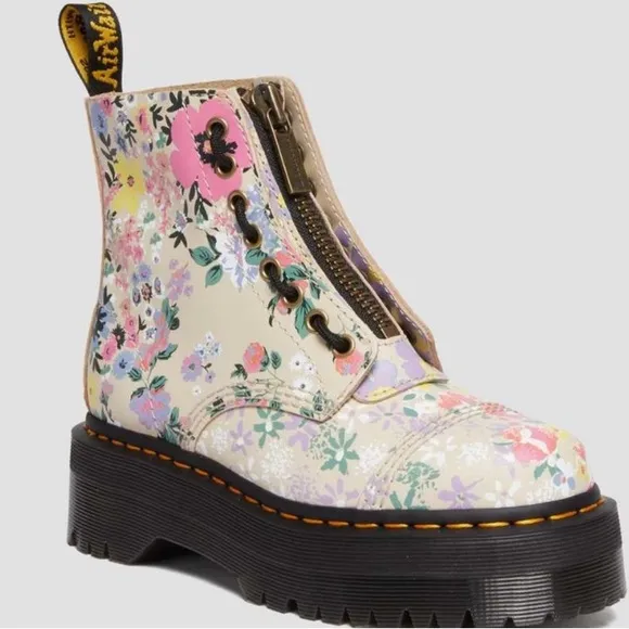 DR MARTENS SINCLAIR FLORAL MASH UP LEATHER PLATFORM SIZE 7 BOOTS