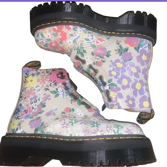 DR MARTENS SINCLAIR FLORAL MASH UP LEATHER PLATFORM SIZE 7 BOOTS