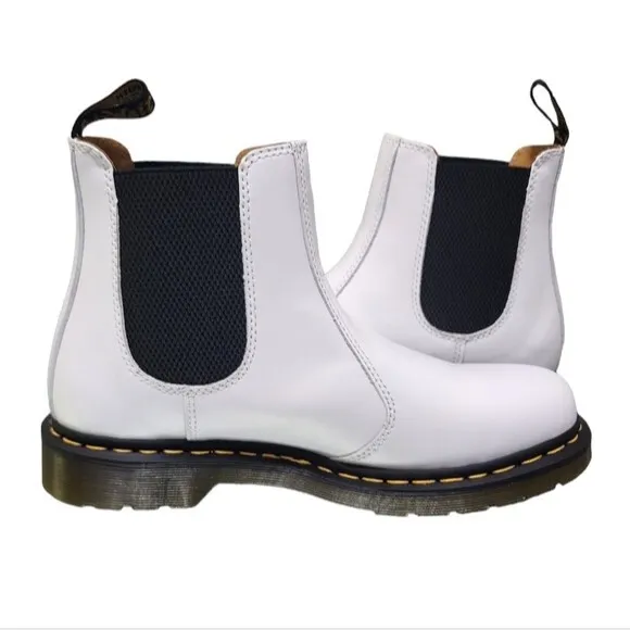 Dr. Martens Slip On Chelsea Boots Sz 10 White Round Toe Leather Upper 2976