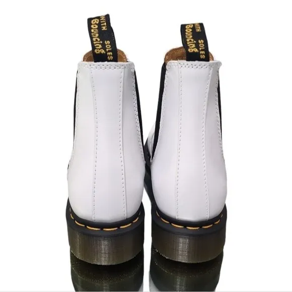 Dr. Martens Slip On Chelsea Boots Sz 10 White Round Toe Leather Upper 2976