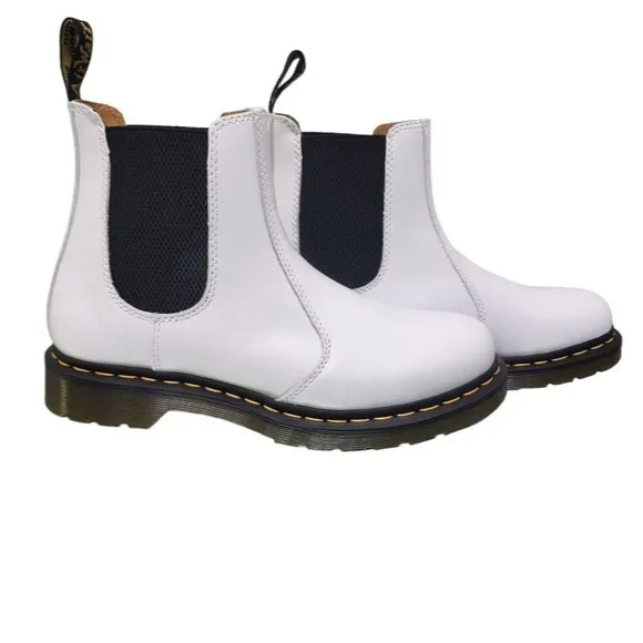 Dr. Martens Slip On Chelsea Boots Sz 10 White Round Toe Leather Upper 2976