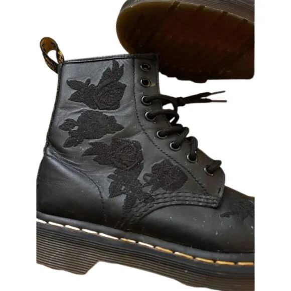 Dr Martens Women's 1460 Vonda Mono Boot Size 36 (5US) Black Embroidered Flowers