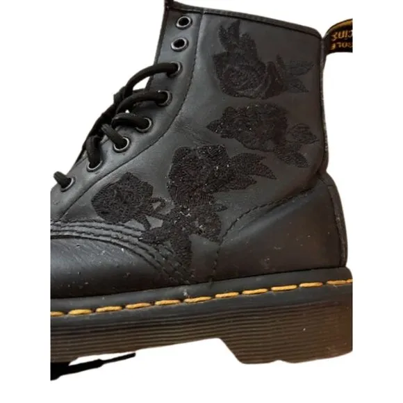 Dr Martens Women's 1460 Vonda Mono Boot Size 36 (5US) Black Embroidered Flowers
