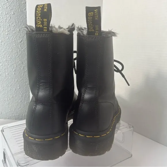 DR MARTENS Women’s Leather Serena 1460 Faux Fur Combat Boots Air Wair Black 7US