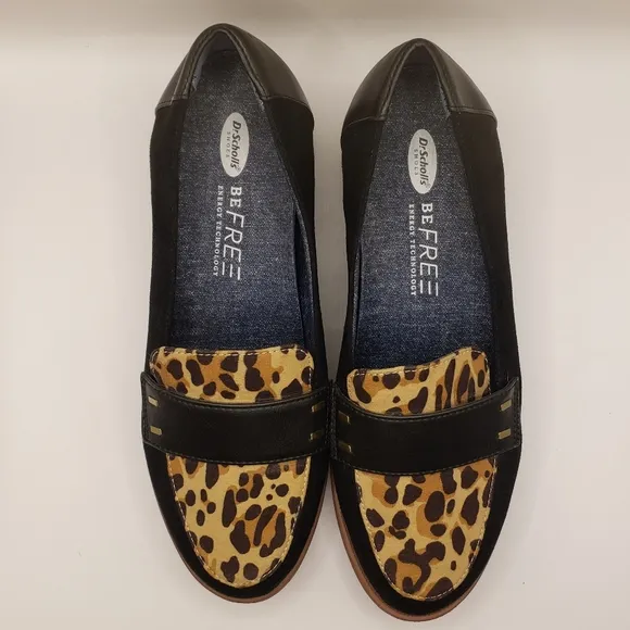 Dr. Scholl's NWOT Grow Up Black and Leopard Loafer Size 6.5