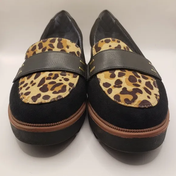 Dr. Scholl's NWOT Grow Up Black and Leopard Loafer Size 6.5