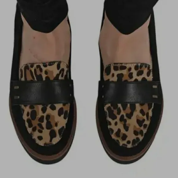 Dr. Scholl's NWOT Grow Up Black and Leopard Loafer Size 6.5