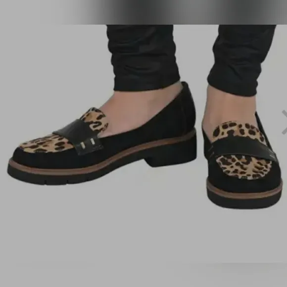 Dr. Scholl's NWOT Grow Up Black and Leopard Loafer Size 6.5