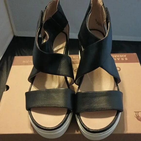 💯🔥DR. SCHOLL'S ORIGINAL SCOUT HIGH WEDGE SANDALS, WOMEN'S SIZE 8M, BLACK🔥