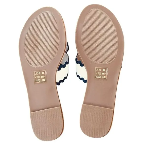 Draper James Colorblock Piper Flat Rick Rack Blue &amp; White Ric Rac Sandals. 7.5.