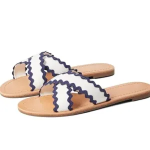 Draper James Colorblock Piper Flat Rick Rack Blue &amp; White Ric Rac Sandals. 7.5.