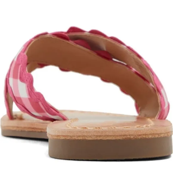 🆕Draper James Piper Flat Sandals Slides Raspberry Pink Gingham Ric Rac CLASSIC