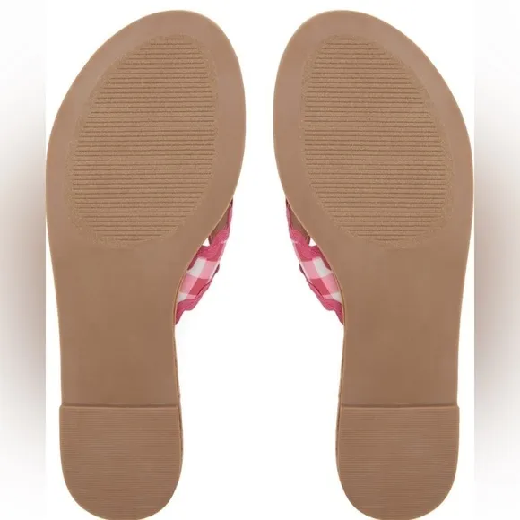 🆕Draper James Piper Flat Sandals Slides Raspberry Pink Gingham Ric Rac CLASSIC