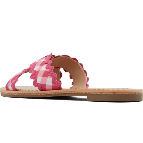 🆕Draper James Piper Flat Sandals Slides Raspberry Pink Gingham Ric Rac CLASSIC
