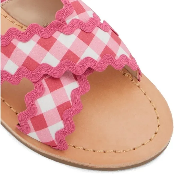 🆕Draper James Piper Flat Sandals Slides Raspberry Pink Gingham Ric Rac CLASSIC
