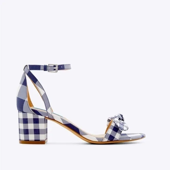 🆕Draper James Preston Block Heel Ankle Strap Sandals Nassau Navy White Gingham