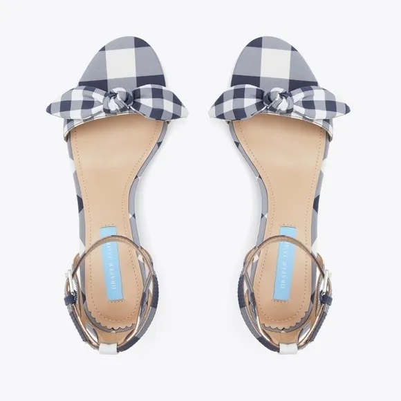 🆕Draper James Preston Block Heel Ankle Strap Sandals Nassau Navy White Gingham