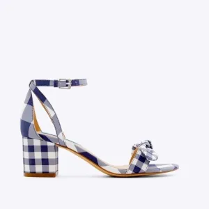🆕Draper James Preston Block Heel Ankle Strap Sandals Nassau Navy White Gingham