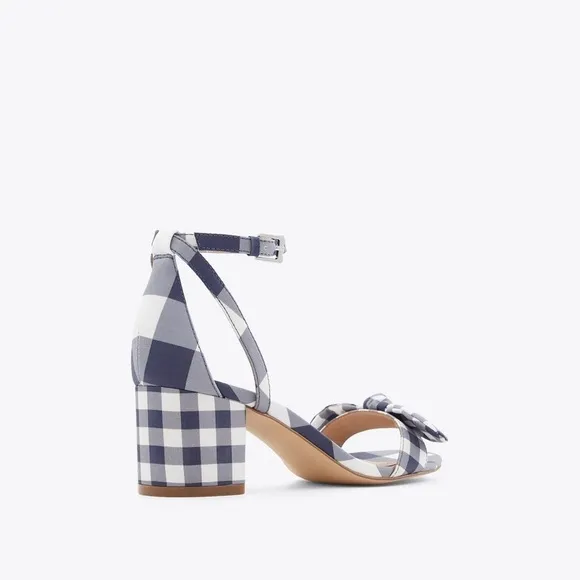 🆕Draper James Preston Block Heel Ankle Strap Sandals Nassau Navy White Gingham