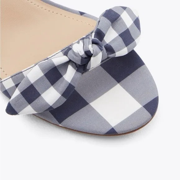 🆕Draper James Preston Block Heel Ankle Strap Sandals Nassau Navy White Gingham