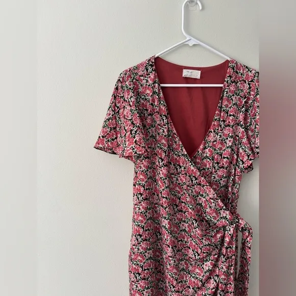 DRESS FORUM Floral-Print Satin Wrap Mini Dress