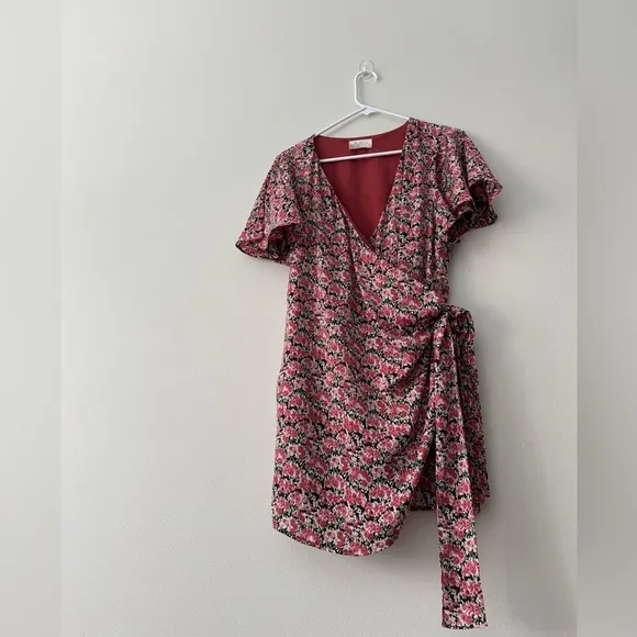 DRESS FORUM Floral-Print Satin Wrap Mini Dress