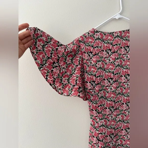 DRESS FORUM Floral-Print Satin Wrap Mini Dress