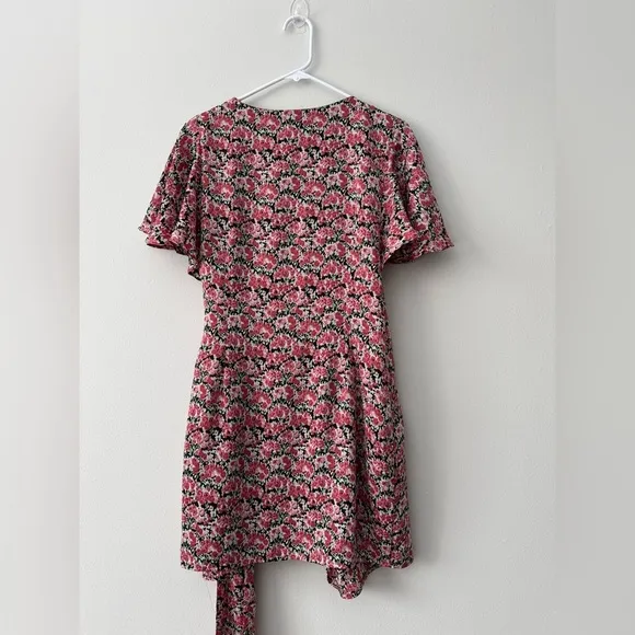 DRESS FORUM Floral-Print Satin Wrap Mini Dress