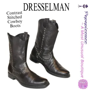 Dresselman Womens 39 9 Black Leather Top Stitched Western Cowboy Boots ♥️😍