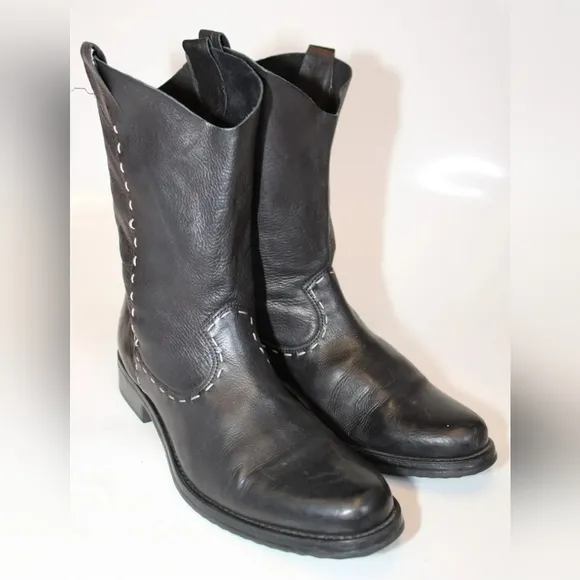 Dresselman Womens 39 9 Black Leather Top Stitched Western Cowboy Boots ♥️😍