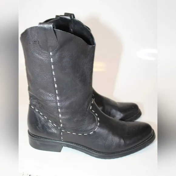 Dresselman Womens 39 9 Black Leather Top Stitched Western Cowboy Boots ♥️😍