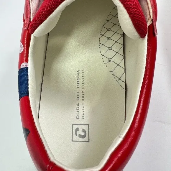 Duca Del Cosma Leather Sneakers Polka‎ Dot Casual Shoes Red White Size
