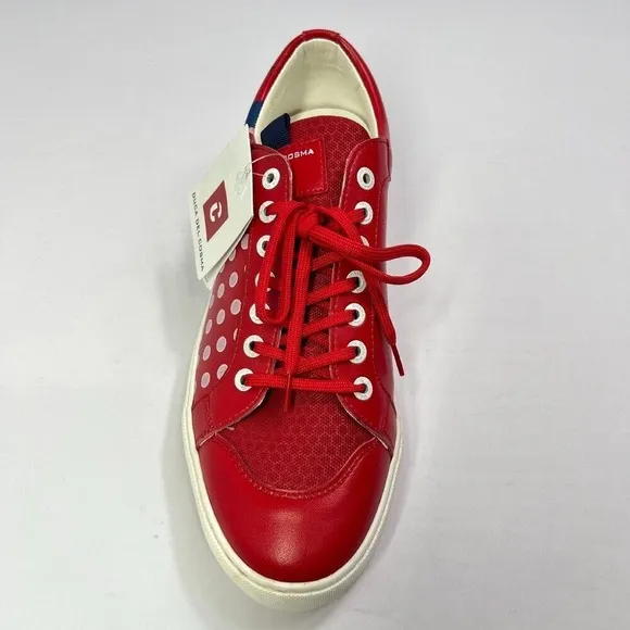 Duca Del Cosma Leather Sneakers Polka‎ Dot Casual Shoes Red White Size