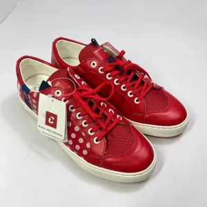 Duca Del Cosma Leather Sneakers Polka‎ Dot Casual Shoes Red White Size