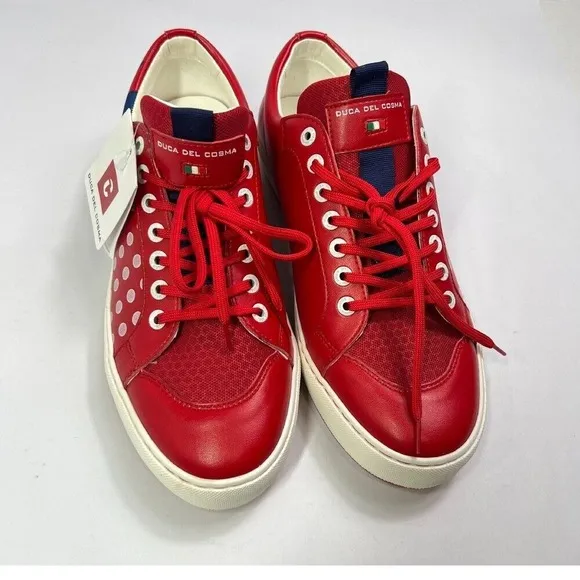 Duca Del Cosma Leather Sneakers Polka‎ Dot Casual Shoes Red White Size